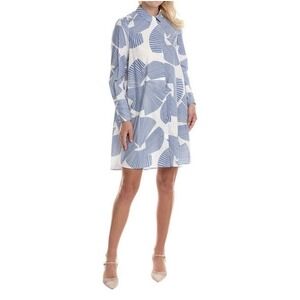 Paule Ka Blue White Floral Printed Long Sleeve Shirt Dress Size 40